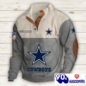 Dallas Cowboys Button Up Shirts Stand Collar Long Sleeve Shirt Elbow Patches