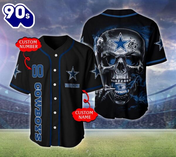 Dallas Cowboys NFL Skull Logo Personalized Baseball Jersey