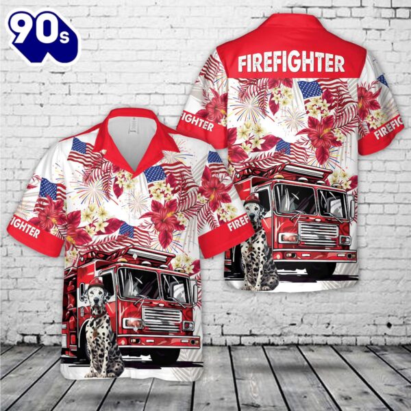 Dalmatian & Fire Truck, 4th Of July Hawaiian Shirt