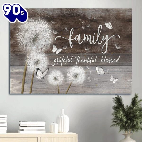 Dandelion Butterfly Canvas Family Grateful Thankful Blessed Canvas Wall Art