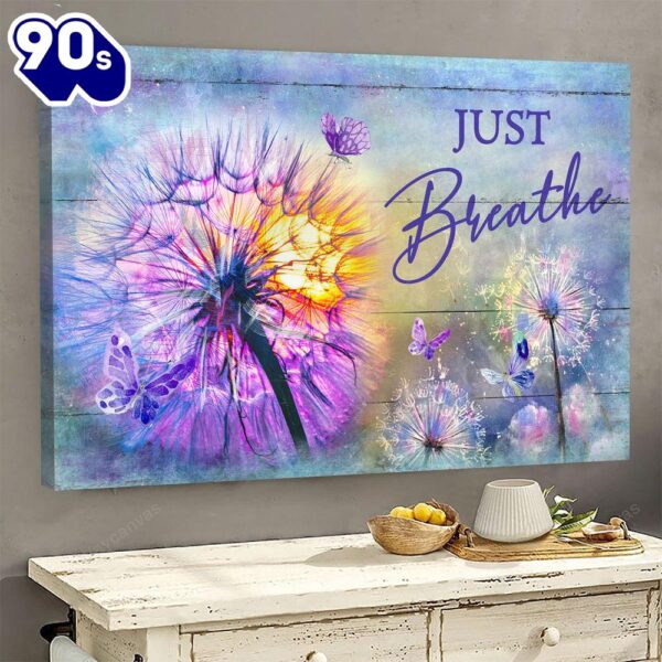 Dandelion Purple Butterfly Just Breathe Canvas Wall Art   Poster Gift Christmas