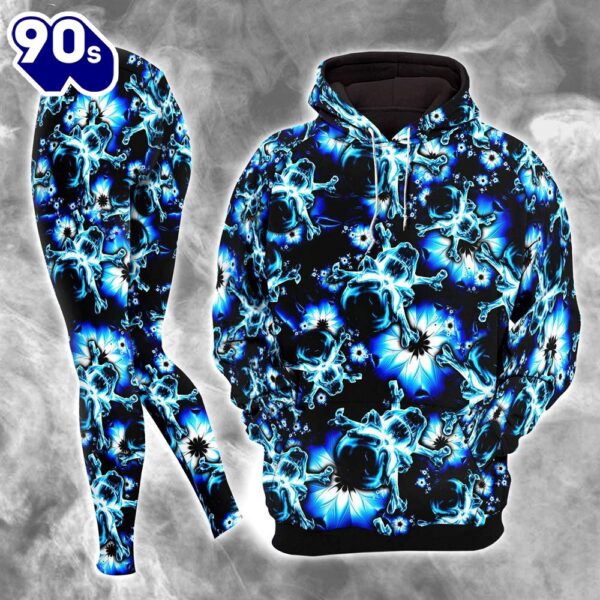 Dark Blue Skull Floral Combo Hoodie And Leggings