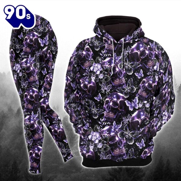 Dark Violet Skull Floral Combo Hoodie And Leggings