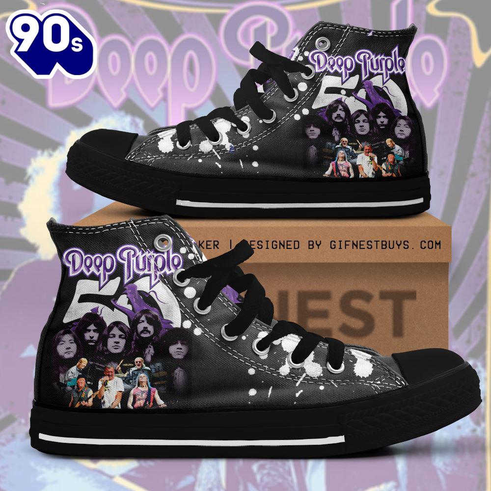 Deep Purple Members, Deep Purple High Top Canvas Shoes, Deep Purple Gift For Fans Deep Purple Members, Deep Purple High Top Canvas Shoes, Deep Purple Gift For Fans