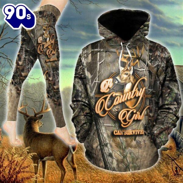 Deer Country Girl Camouflage All Over Print Leggings Hoodie Set Outfit For Women Gift Xmas