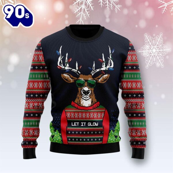 Christmas 2024  Deer Let It Glow Ugly Christmas Sweater