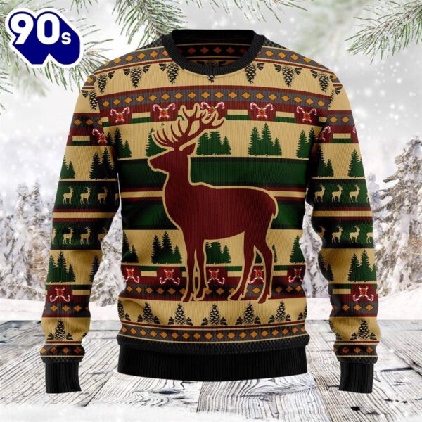 Christmas 2024  Deer Pattern Ugly Christmas Sweater