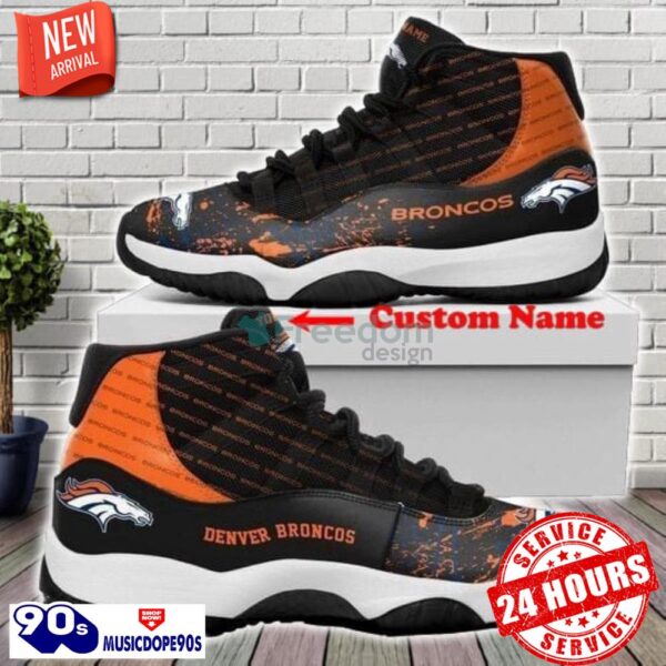 Denver Broncos Letters Orange & White Air Jordan 11 Shoes Custom Name Shoes