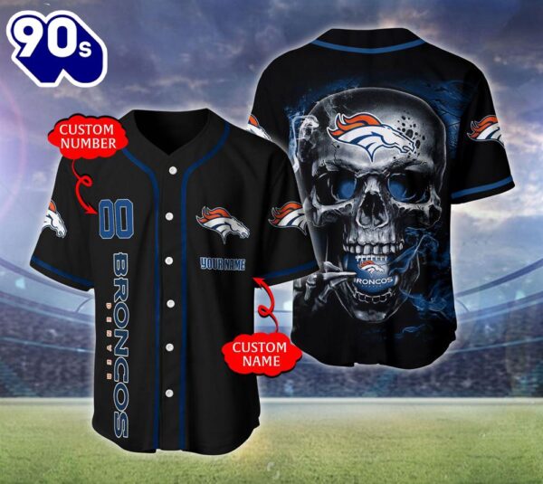 Denver Broncos NFL Skull Logo Personalized Baseball Jersey