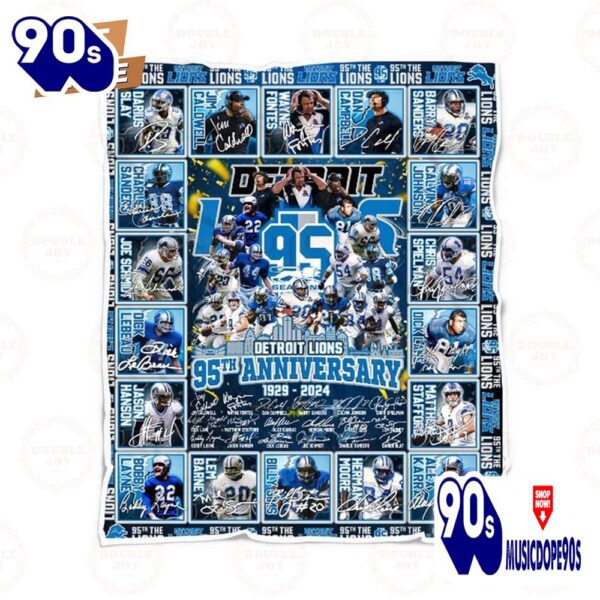 Detroit Lions 95th Anniversary 1929 – 2024 Fleece Blanket