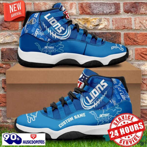 Detroit Lions Custom Name NFL Air Jordan 11 Shoes Men And Women Sneakers