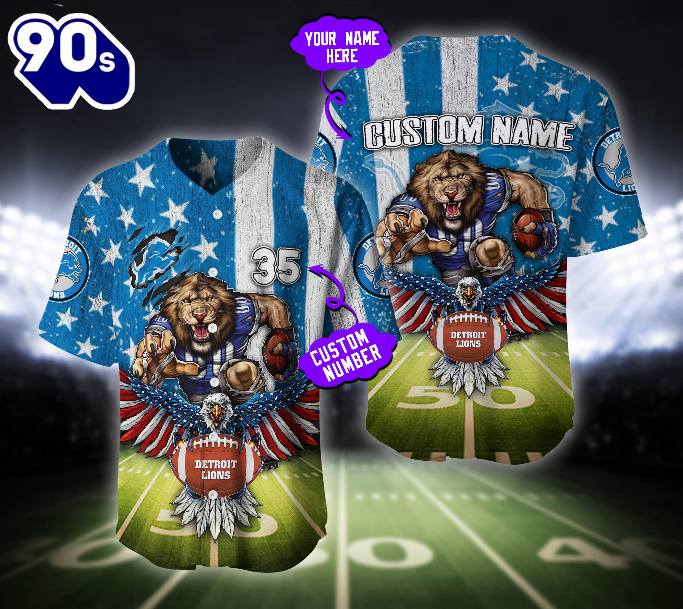 Detroit Lions NFL Baseball Jersey Custom Shirt For Fans Detroit Lions NFL Baseball Jersey Custom Shirt For Fans