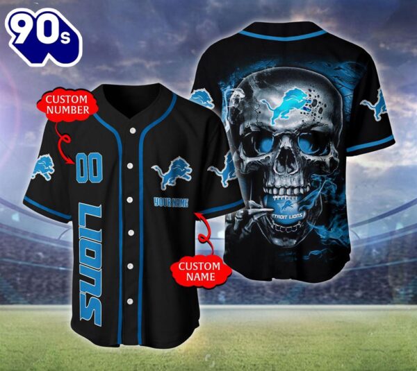 Detroit Lions NFL Skull Logo Personalized Baseball Jersey