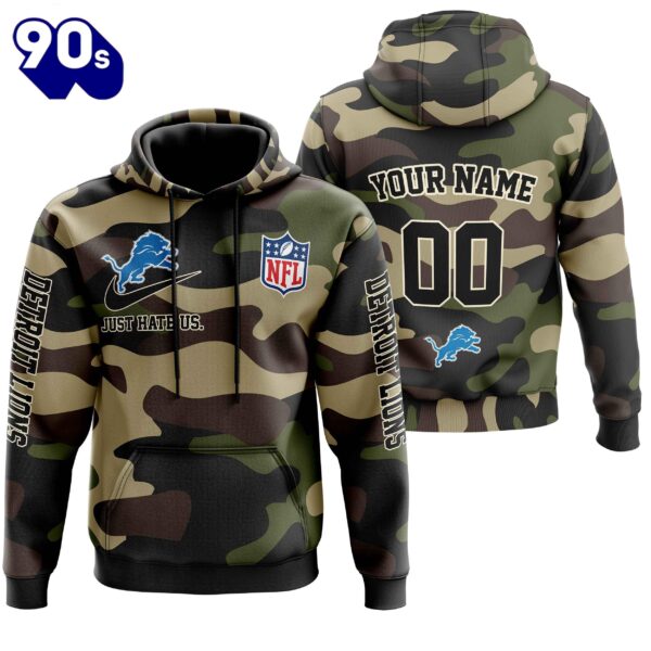 Detroit Lions Personalized Hoodie-Zip Hoodie Camo Style