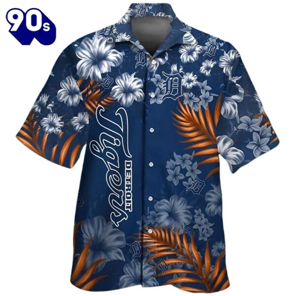 Detroit Tigers Flower Palm Leaf Hawaiian Button Up Shirts