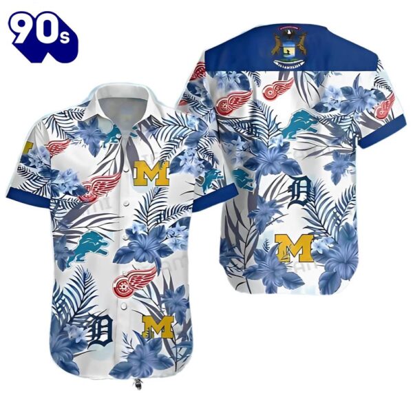 Detroit Tigers Hawaiian Button Up Shirts Red Wings Lions Wolverines Detroit Tigers Gift