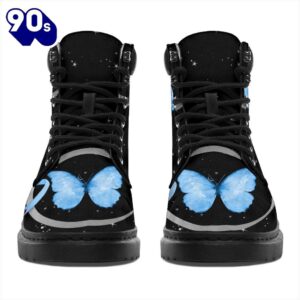 Diabetes Awareness Leather Boots Ribbon Butterfly Shoes