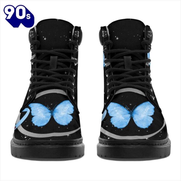 Diabetes Awareness Leather Boots Ribbon Butterfly Shoes