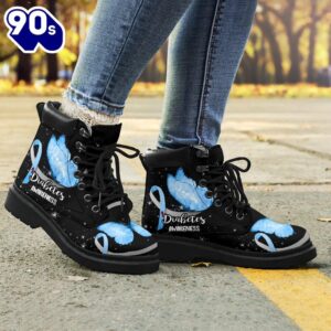 Diabetes Awareness Leather Boots Ribbon Butterfly Shoes