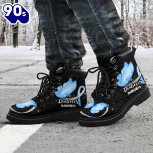 Diabetes Awareness Leather Boots Ribbon Butterfly Shoes