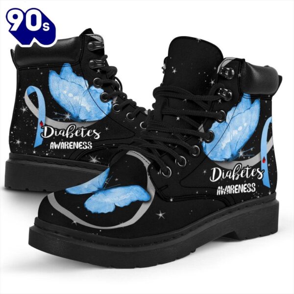 Diabetes Awareness Leather Boots Ribbon Butterfly Shoes