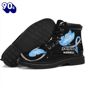 Diabetes Awareness Leather Boots Ribbon Butterfly Shoes