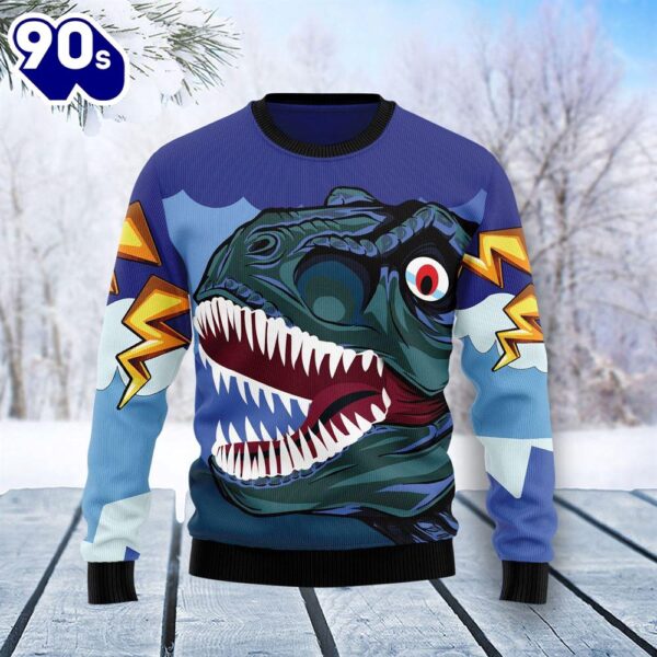 Christmas 2024  Dinosaur Face Ugly Christmas Sweater