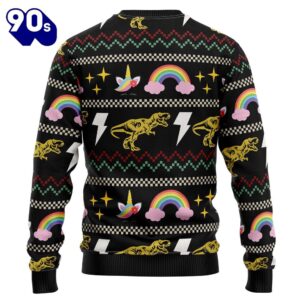 Dinosaur Unicorn Ride Hard Ugly Christmas Sweater