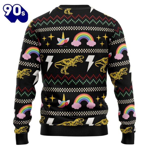 Christmas 2024  Dinosaur Unicorn Ride Hard Ugly Christmas Sweater