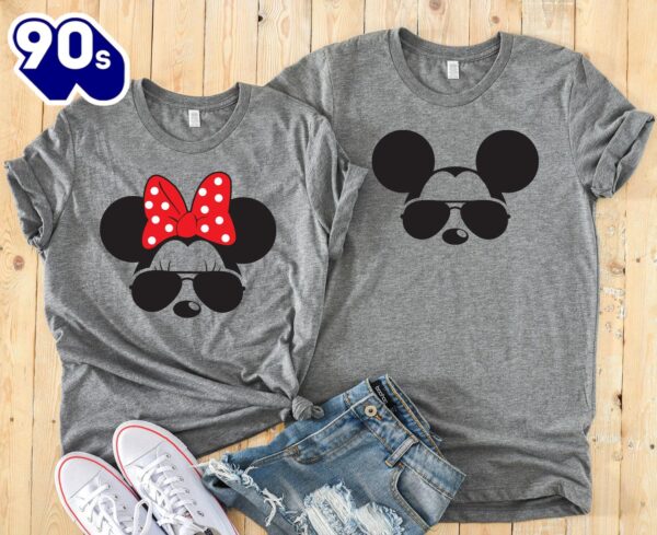 Disney Couples Matching Shirts Minnie & Mickey Aviator Sunglasses Valentine’s Day Outfits