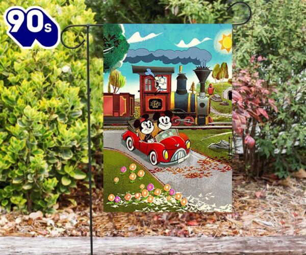 Disney Mickey Minnie Riding Car1 Double Sided Printing Garden Flag Mickey Christmas Flag