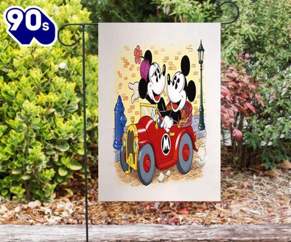 Disney Mickey Minnie Riding Car3 Double Sided Printing Garden Flag Mickey Christmas Flag