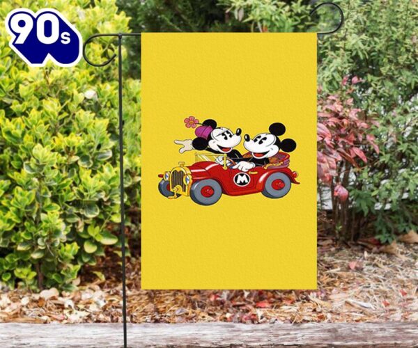 Disney Mickey Minnie Riding Car4 Double Sided Printing Garden Flag Mickey Christmas Flag