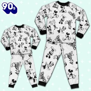 Disney Mickey Mouse and Friends Seamless Sketch Pattern - Family Disneyland Matching Pajamas Set