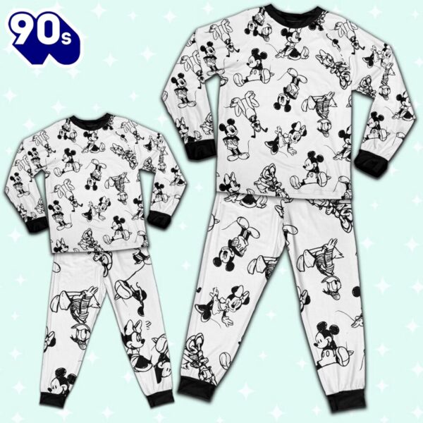 Disney Mickey Mouse and Friends Seamless Sketch Pattern – Family Disneyland Matching Pajamas Set