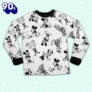 Disney Mickey Mouse and Friends Seamless Sketch Pattern - Family Disneyland Matching Pajamas Set