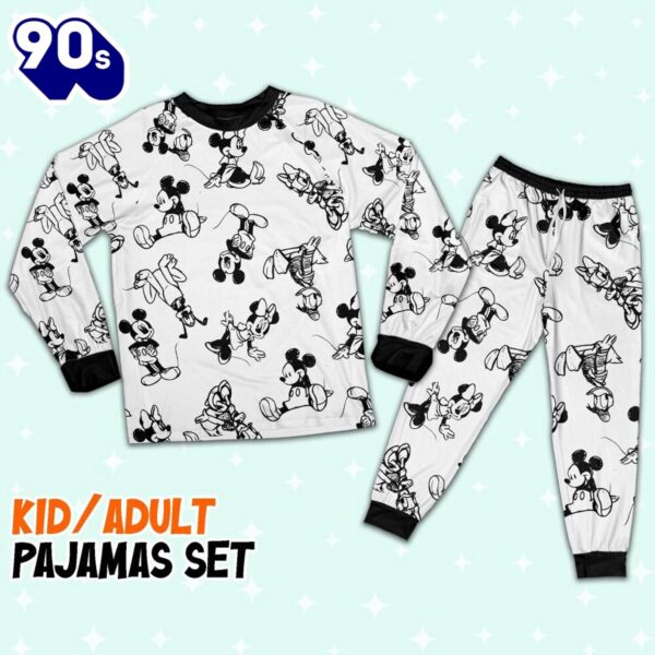 Disney Mickey Mouse and Friends Seamless Sketch Pattern – Family Disneyland Matching Pajamas Set