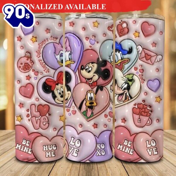 Disney Mickey With Friends Valentines Day Tumbler with Lid and Straw