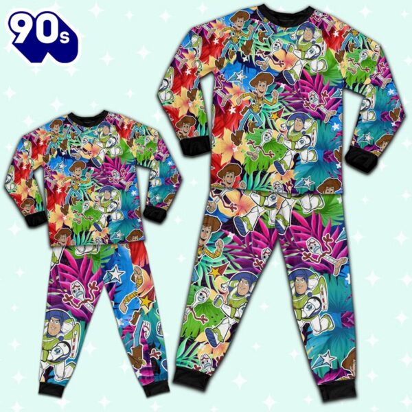 Disney Toy Story Woody Buzz Lightyear Forky Summer Tropical Awesome Pajamas Set – Movie Cartoon Holiday Pajamas