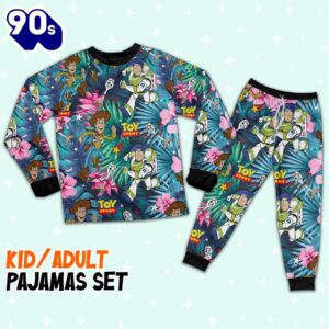 Disney Toy Story Woody Buzz Lightyear Forky Tropical Pattern Pajamas Set - Movie Cartoon Holiday Pajamas