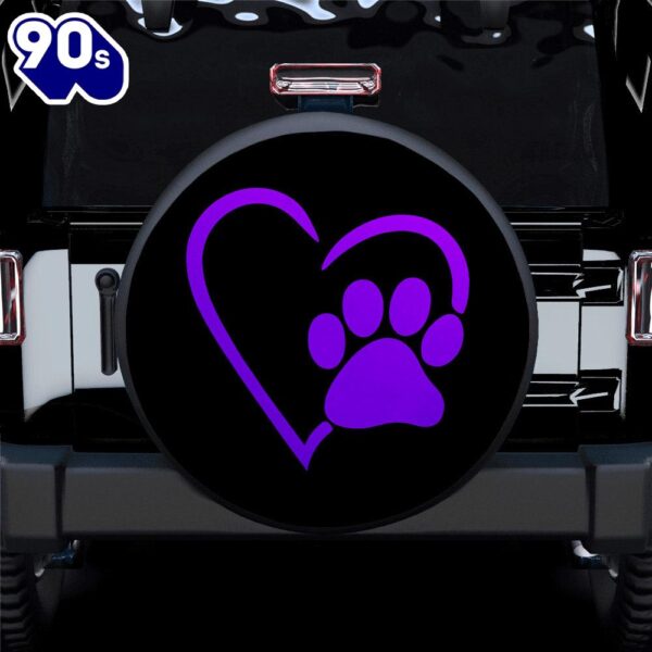 Dog Paw Heart Purple Car Spare Tire Covers Gift For Campers