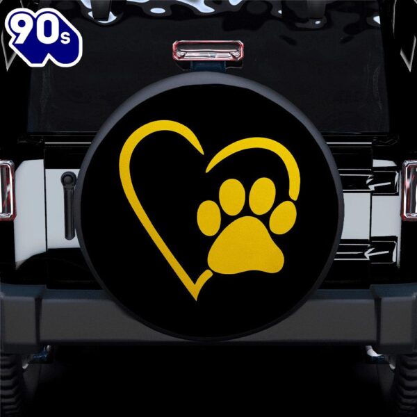 Dog Paw Heart Yellow Car Spare Tire Covers Gift For Campers