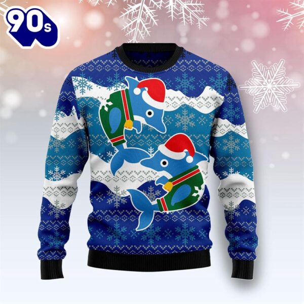 Christmas 2024  Dolphin Couple Ugly Christmas Sweater