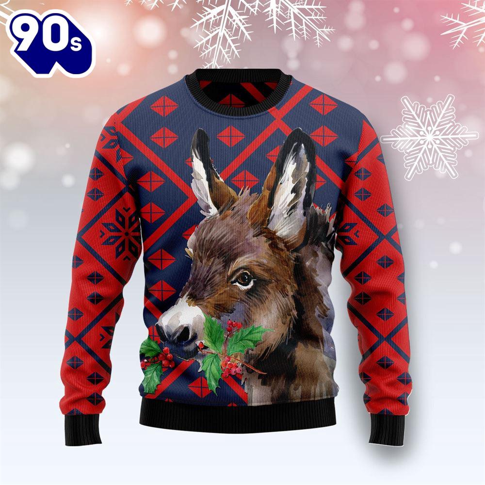 Christmas 2024 Donkey Christmas Printed Ugly Christmas Sweater