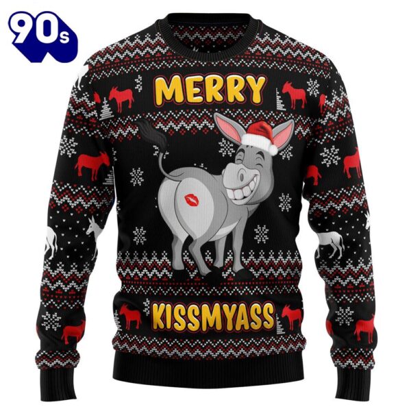 Christmas 2024  Donkeys Merry Kissmyass Ugly Christmas Sweater