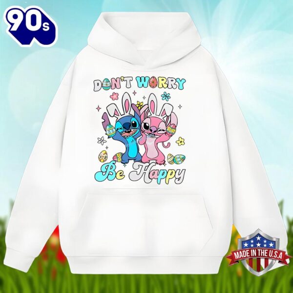 Dont Worry Be Happy With Stitch And Angel Easter Graphic Shirt