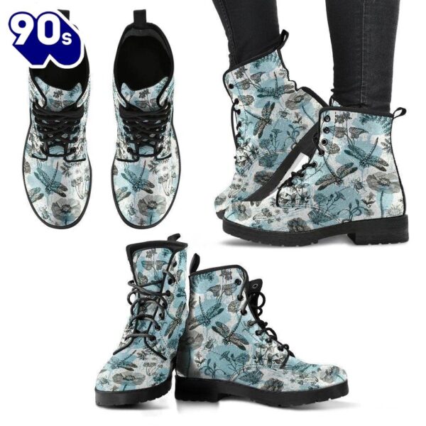 Dragonfly Flower Women Leather Leather Boots Gift Idea