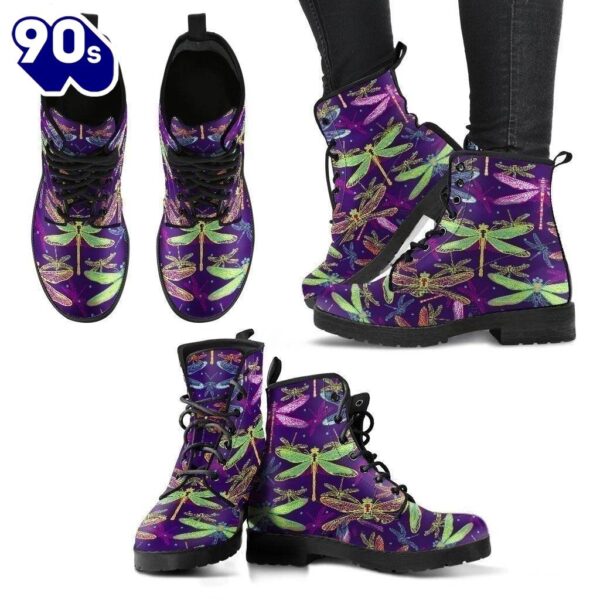 Dragonfly Pattern Women’s Leather Leather Boots Gift Idea