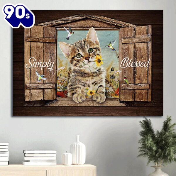 Dream Cat Yellow Daisy Colorful Hummingbird Canvas Simply Blessed Canvas Wall Art  Poster Gift Christmas