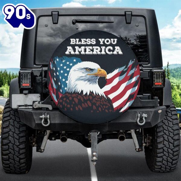 Eagle Bless You America Tire Cover – God Bless You Tire Cover – American Flag Spare Tire Cover Car Decor